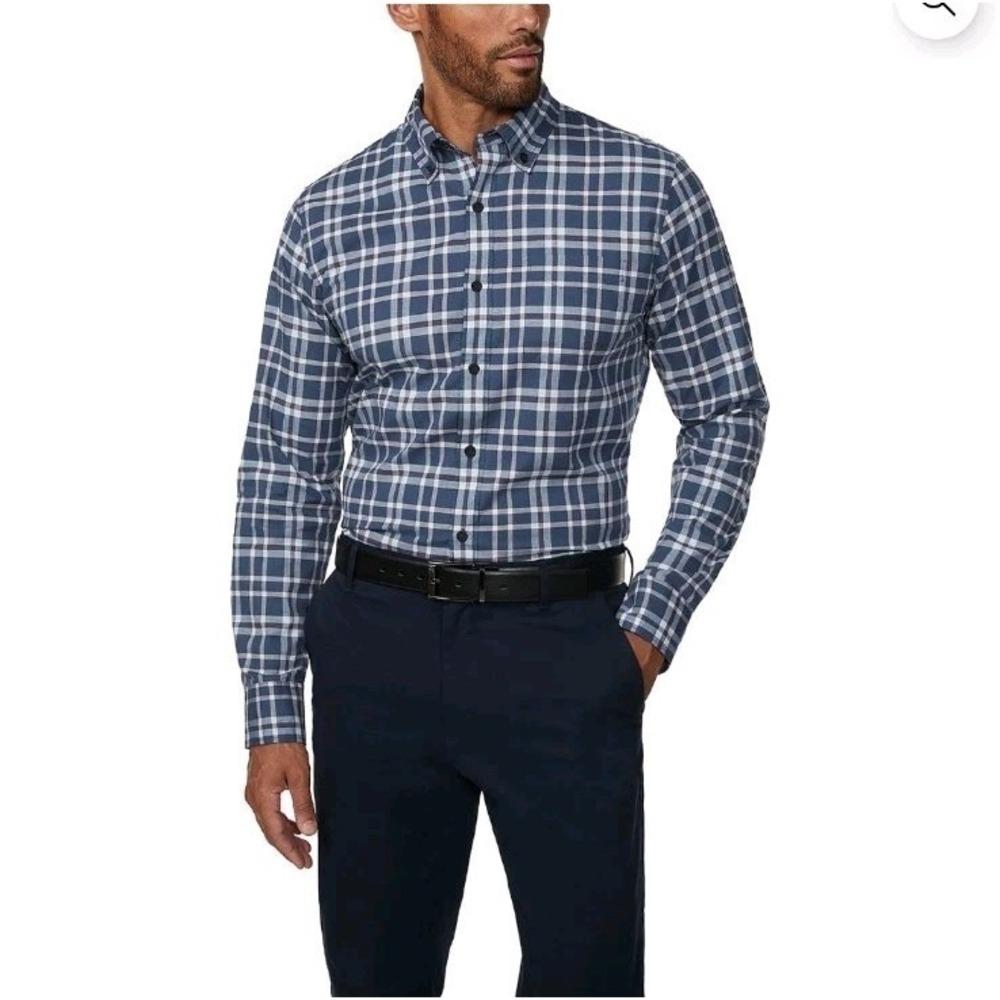 NWT Blue‎ White Plaid Long Sleeve Button Up Preppy Classic Slim Fit Shirt Sz 2XL